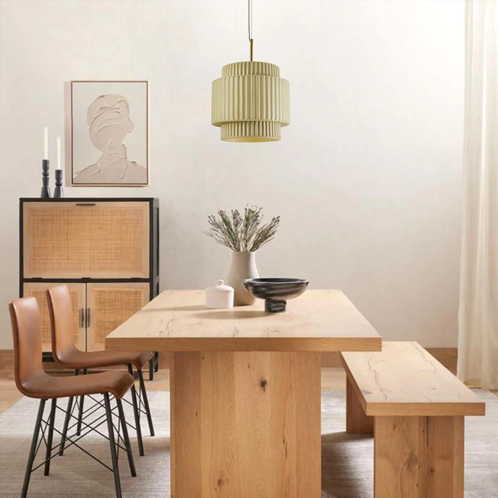 Pendantlightie-Nordic Cream Style 1-Light Drum Layer Pendant Light-Pendants-Beige-