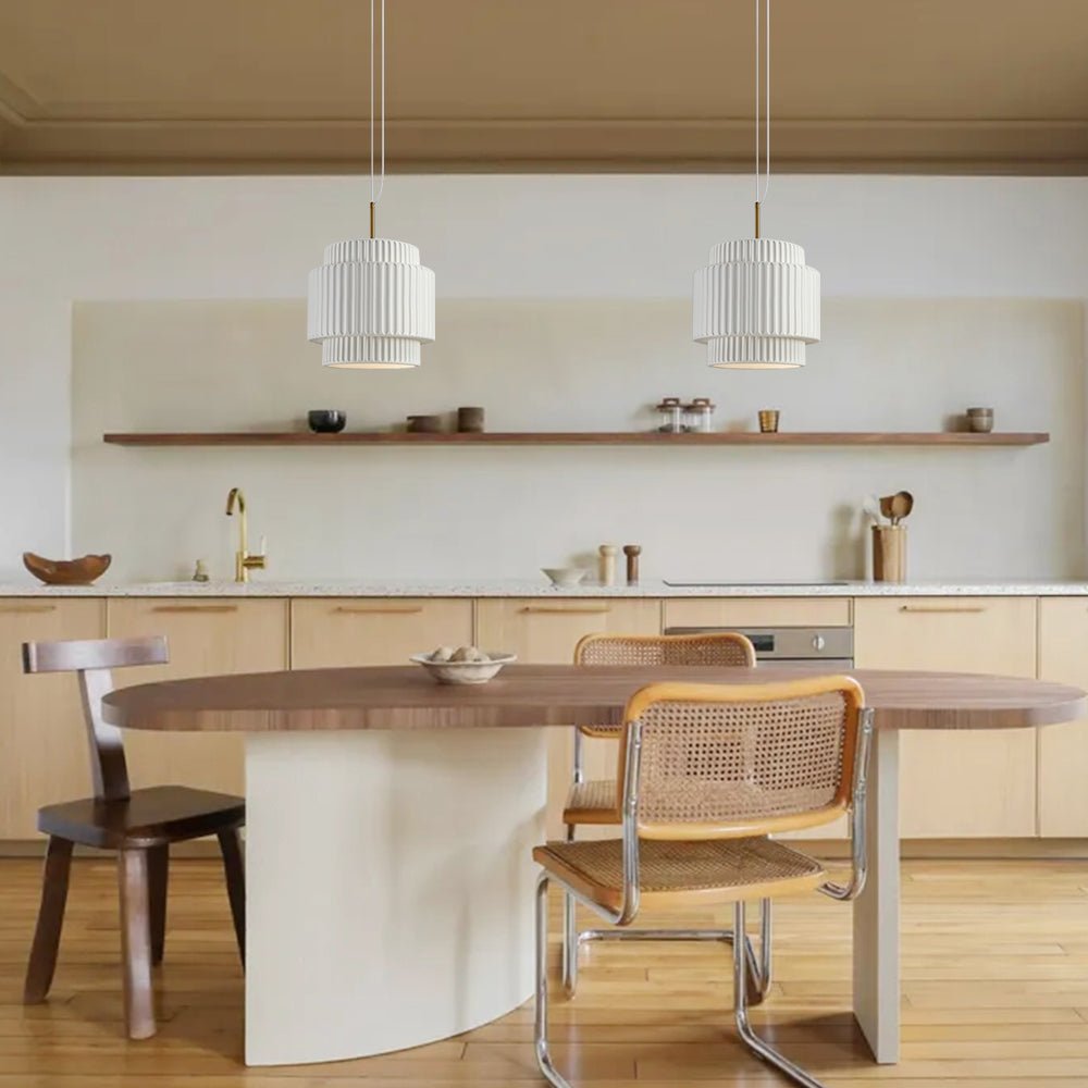 Pendantlightie-Nordic Cream Style 1-Light Drum Layer Pendant Light-Pendants-Green-
