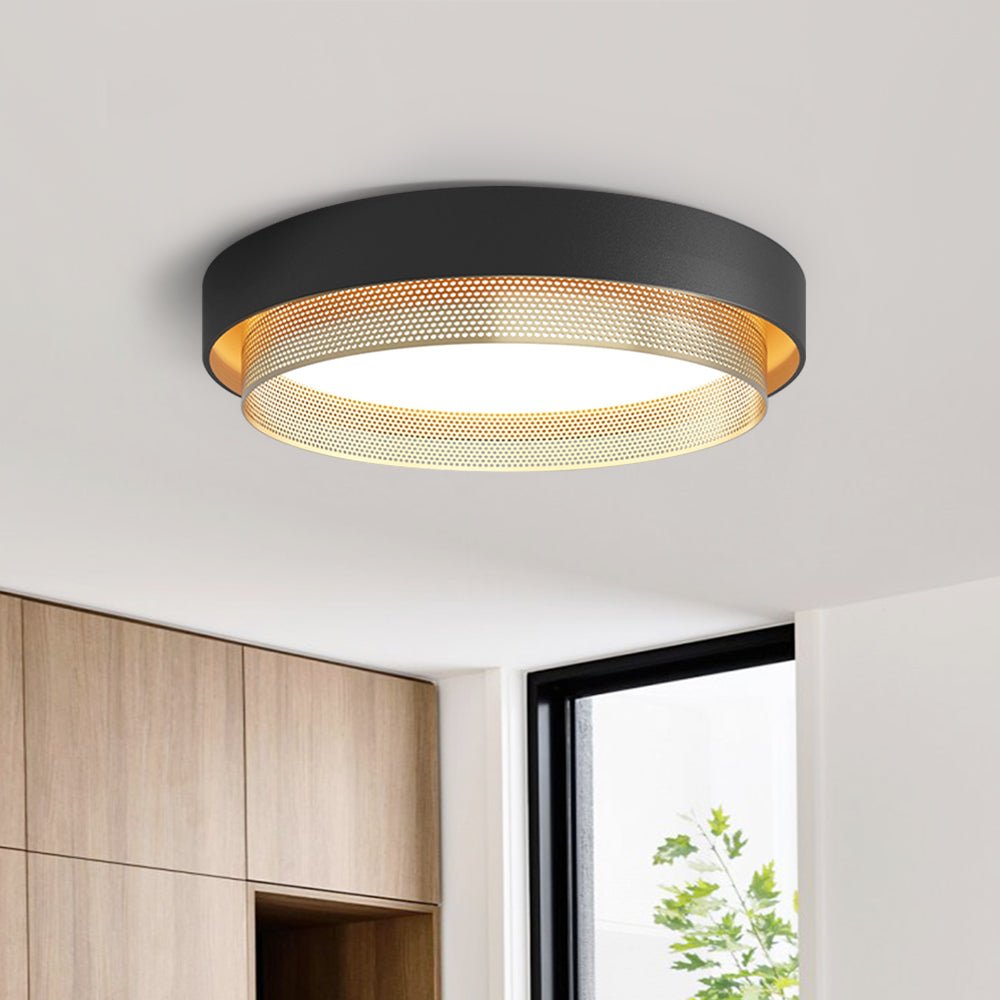 Pendantlightie-Nordic Minimalist Hollow Design Round Led Ceiling Light-Flush Mount-Black-Cool White Light