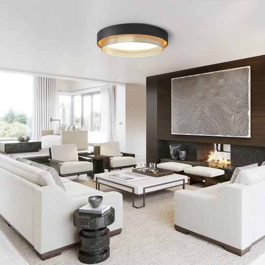 Pendantlightie-Nordic Minimalist Hollow Design Round Led Ceiling Light-Flush Mount-Black-Warm White Light