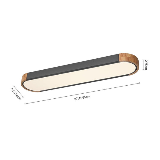 Pendantlightie-Oval Led Flush Mount With Wood Accent-Flush Mount-Black-