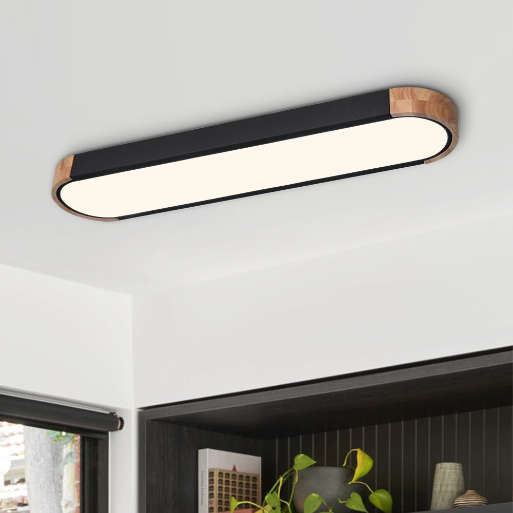 Pendantlightie-Oval Led Flush Mount With Wood Accent-Flush Mount-Black-