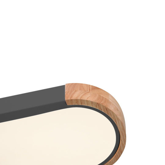 Pendantlightie-Oval Led Flush Mount With Wood Accent-Flush Mount-Black-