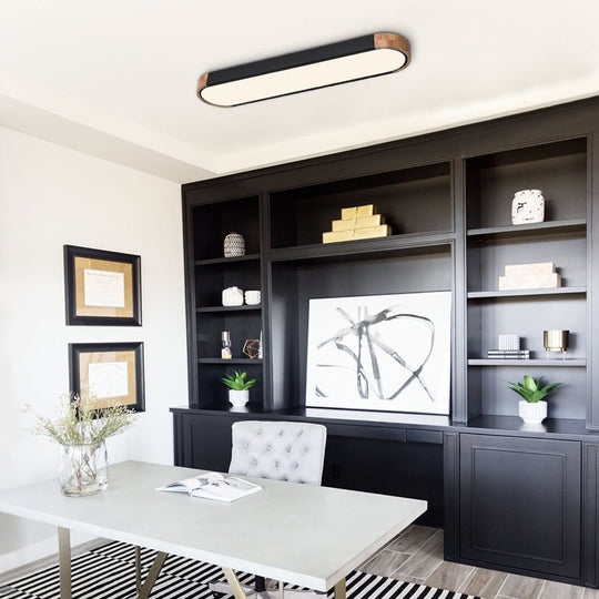 Pendantlightie-Oval Led Flush Mount With Wood Accent-Flush Mount-Black-
