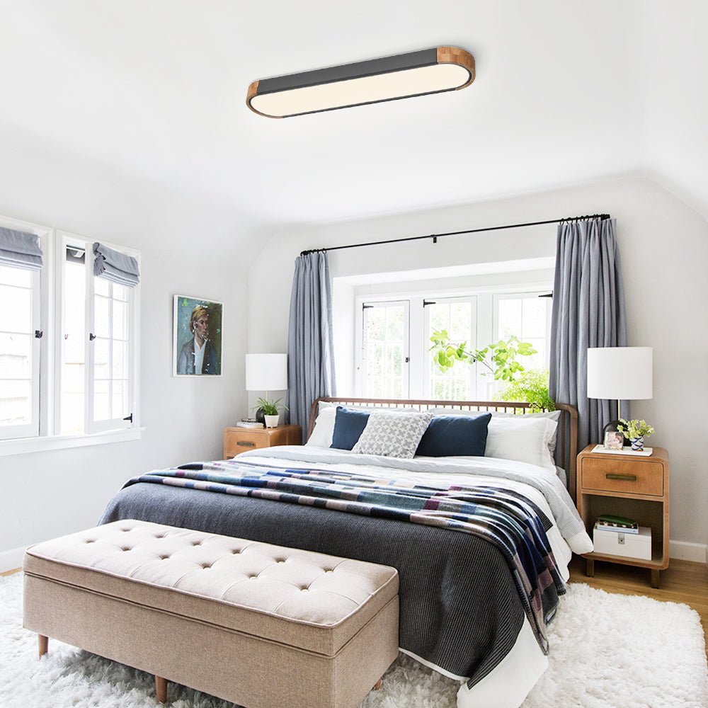 Pendantlightie-Oval Led Flush Mount With Wood Accent-Flush Mount-Gray-