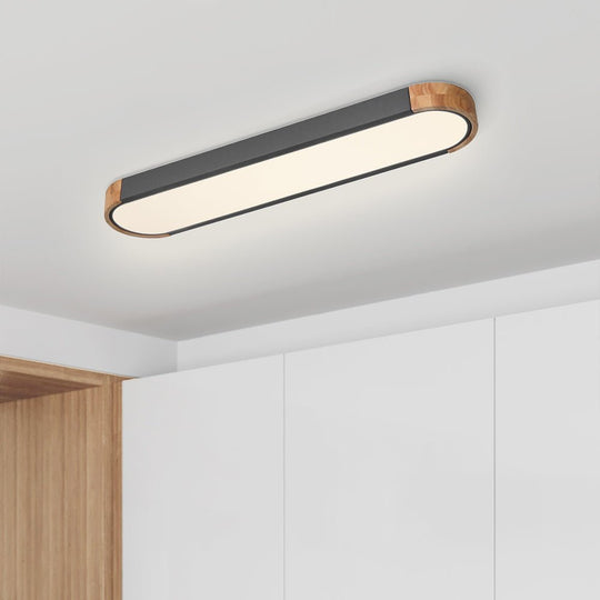 Pendantlightie-Oval Led Flush Mount With Wood Accent-Flush Mount-Gray-