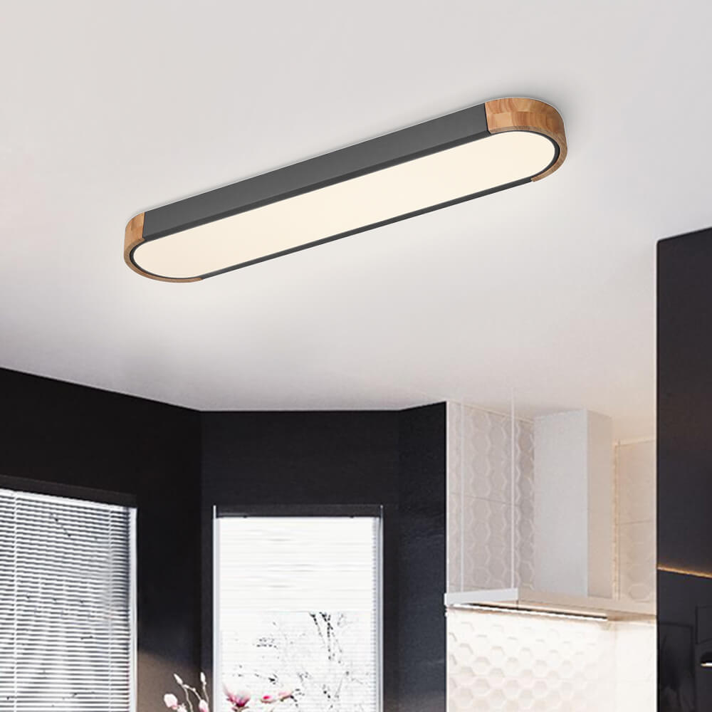 Pendantlightie-Oval Led Flush Mount With Wood Accent-Flush Mount-Gray-