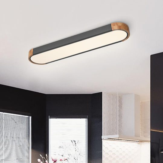 Pendantlightie-Oval Led Flush Mount With Wood Accent-Flush Mount-Gray-