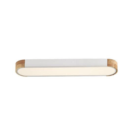 Pendantlightie-Oval Led Flush Mount With Wood Accent-Flush Mount-White-