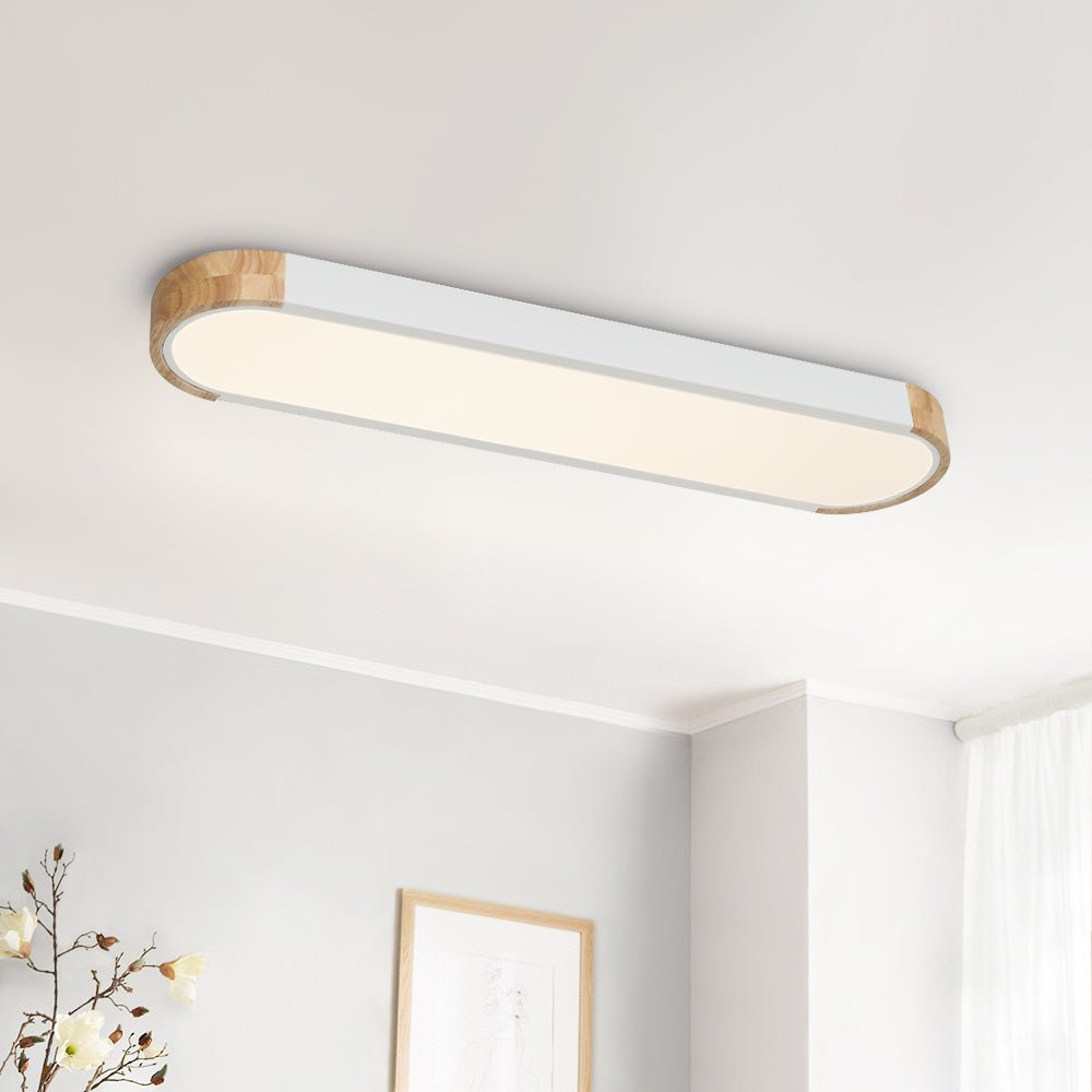 Pendantlightie-Oval Led Flush Mount With Wood Accent-Flush Mount-White-