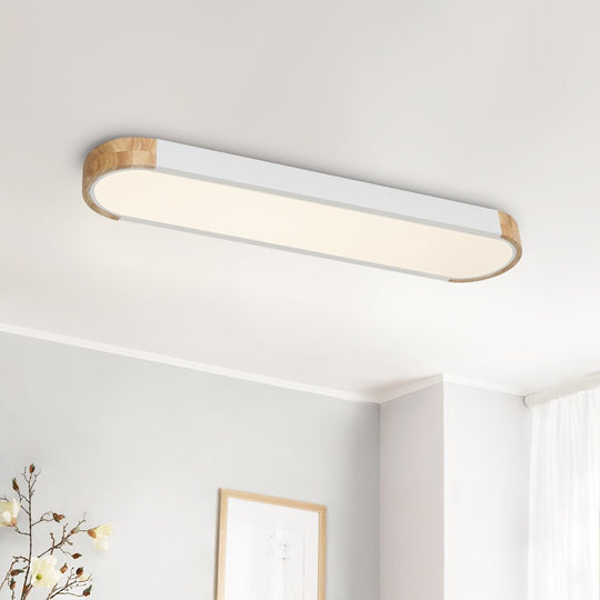 Pendantlightie-Oval Led Flush Mount With Wood Accent-Flush Mount-White-