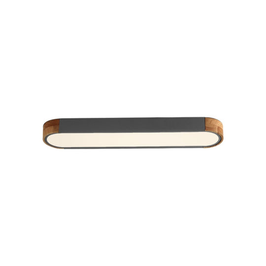 Pendantlightie-Oval Led Flush Mount With Wood Accent-Flush Mount-White-