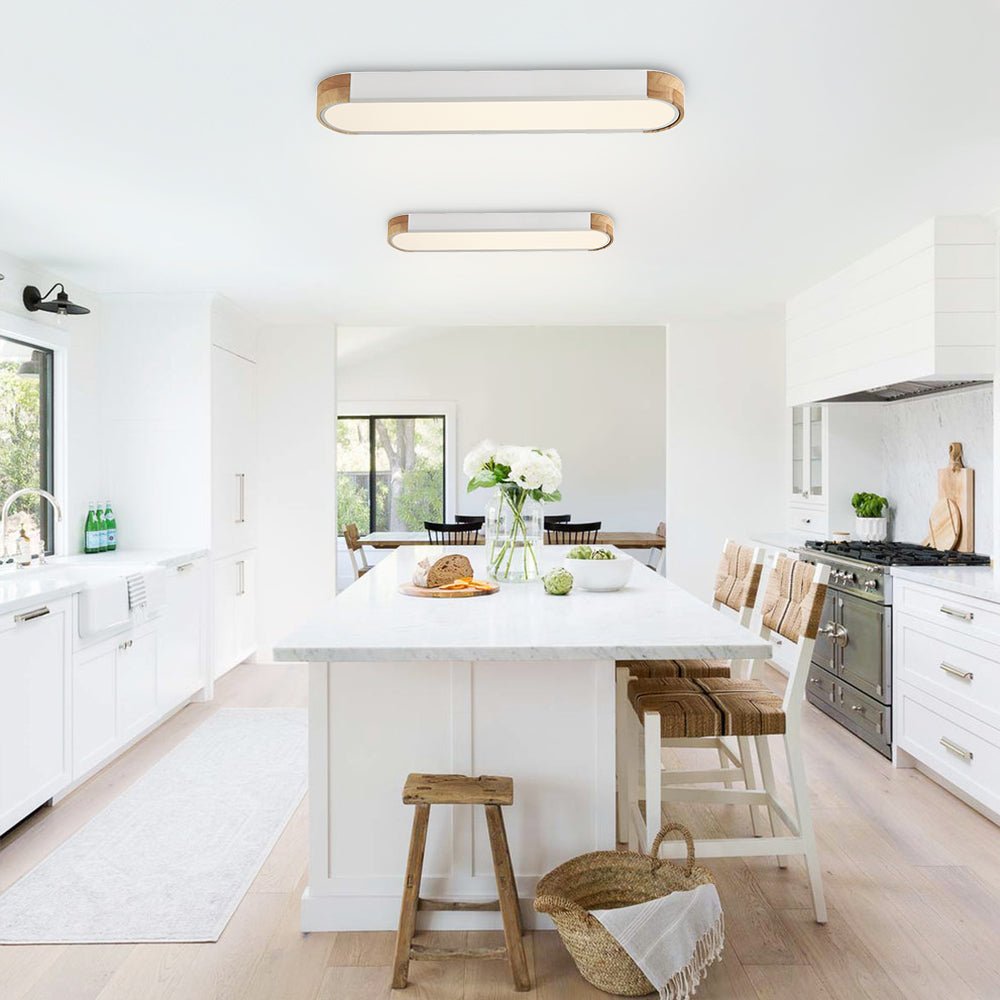 Pendantlightie-Oval Led Flush Mount With Wood Accent-Flush Mount-White-