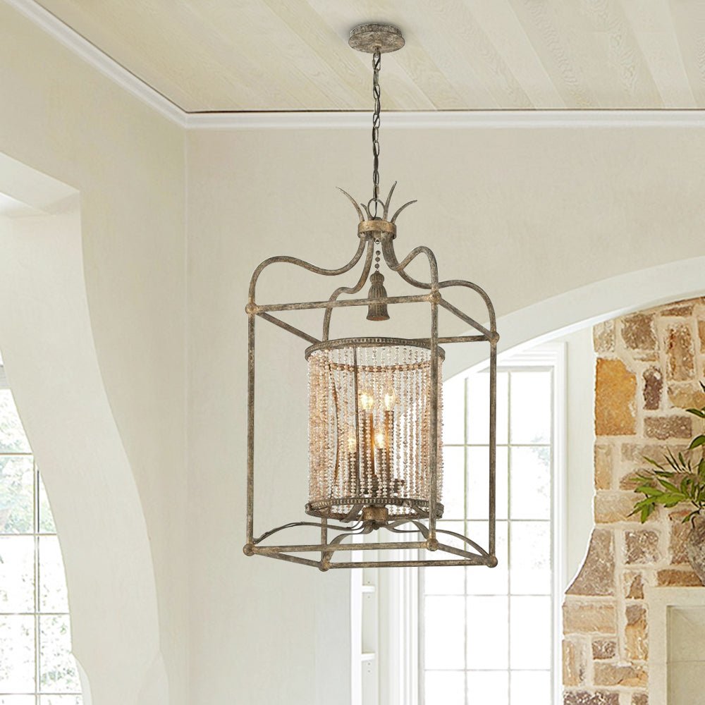 Pendantlightie-Retro 4-Light Rustic Lantern Chandelier-Chandeliers--