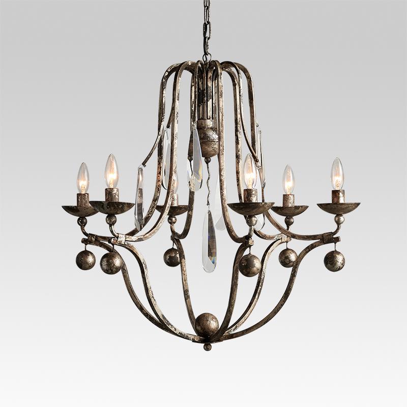 Pendantlightie-Retro Glass Crystal Metal Chandelier-Chandeliers--