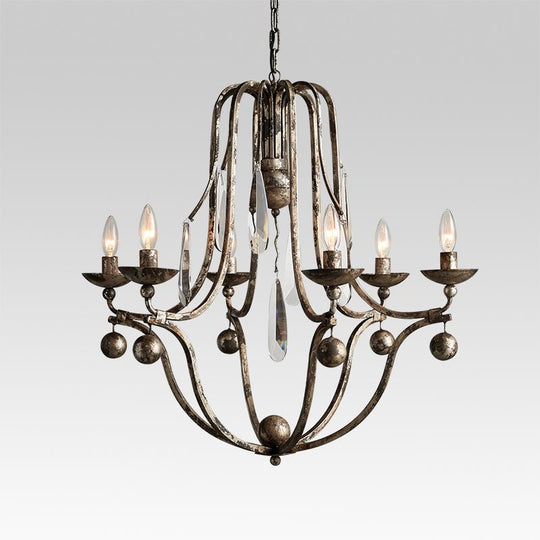 Pendantlightie-Retro Glass Crystal Metal Chandelier-Chandeliers--