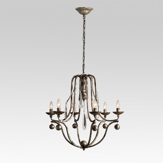 Pendantlightie-Retro Glass Crystal Metal Chandelier-Chandeliers--
