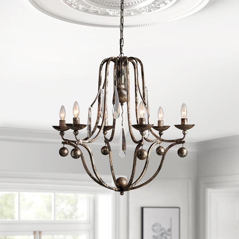 Pendantlightie-Retro Glass Crystal Metal Chandelier-Chandeliers--