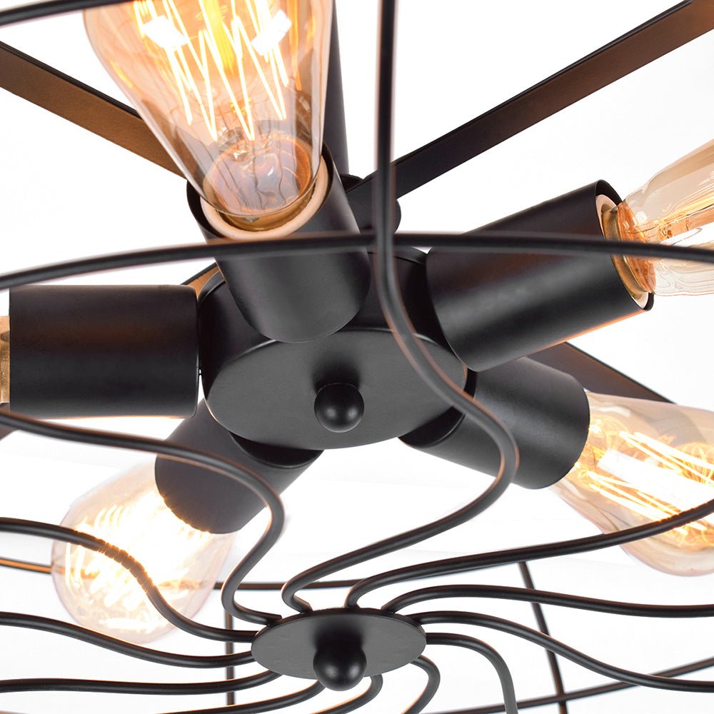 Pendantlightie-Rustic 5-Light Cage Geometric Semi Flush Mount-Semi Flush Mount-Rusty-