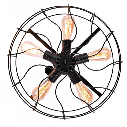 Pendantlightie-Rustic 5-Light Cage Geometric Semi Flush Mount-Semi Flush Mount-Rusty-