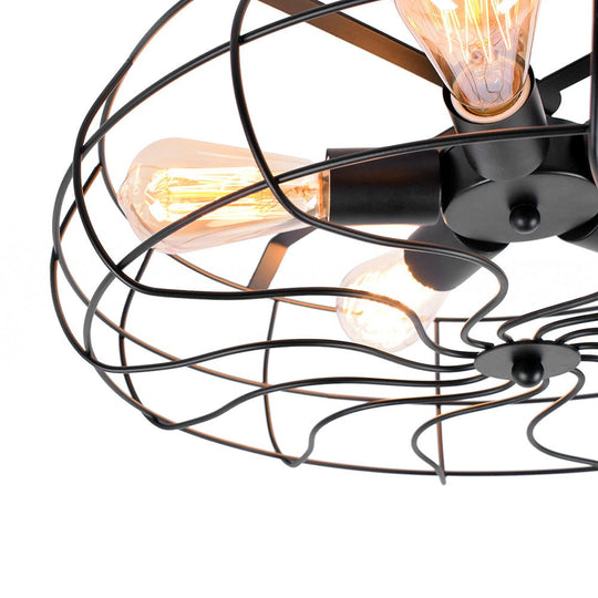 Pendantlightie-Rustic 5-Light Cage Geometric Semi Flush Mount-Semi Flush Mount-Rusty-