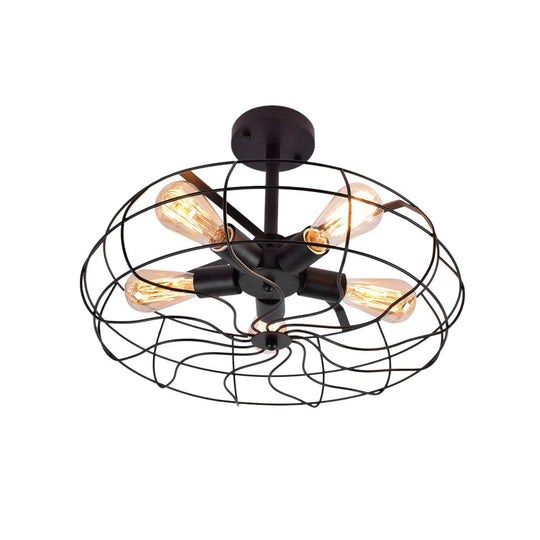 Pendantlightie-Rustic 5-Light Cage Geometric Semi Flush Mount-Semi Flush Mount-Rusty-