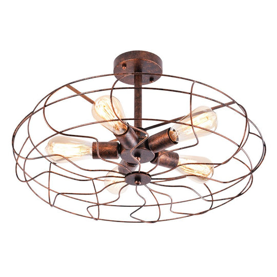 Pendantlightie-Rustic 5-Light Cage Geometric Semi Flush Mount-Semi Flush Mount-Rusty-