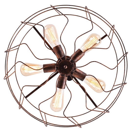 Pendantlightie-Rustic 5-Light Cage Geometric Semi Flush Mount-Semi Flush Mount-Rusty-