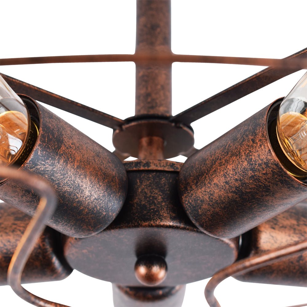 Pendantlightie-Rustic 5-Light Cage Geometric Semi Flush Mount-Semi Flush Mount-Rusty-