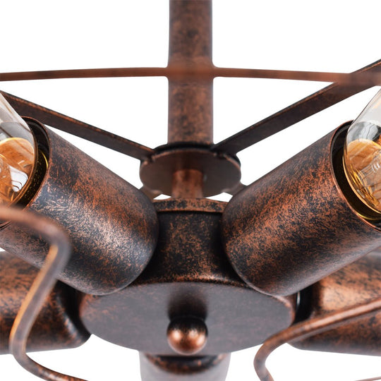 Pendantlightie-Rustic 5-Light Cage Geometric Semi Flush Mount-Semi Flush Mount-Rusty-