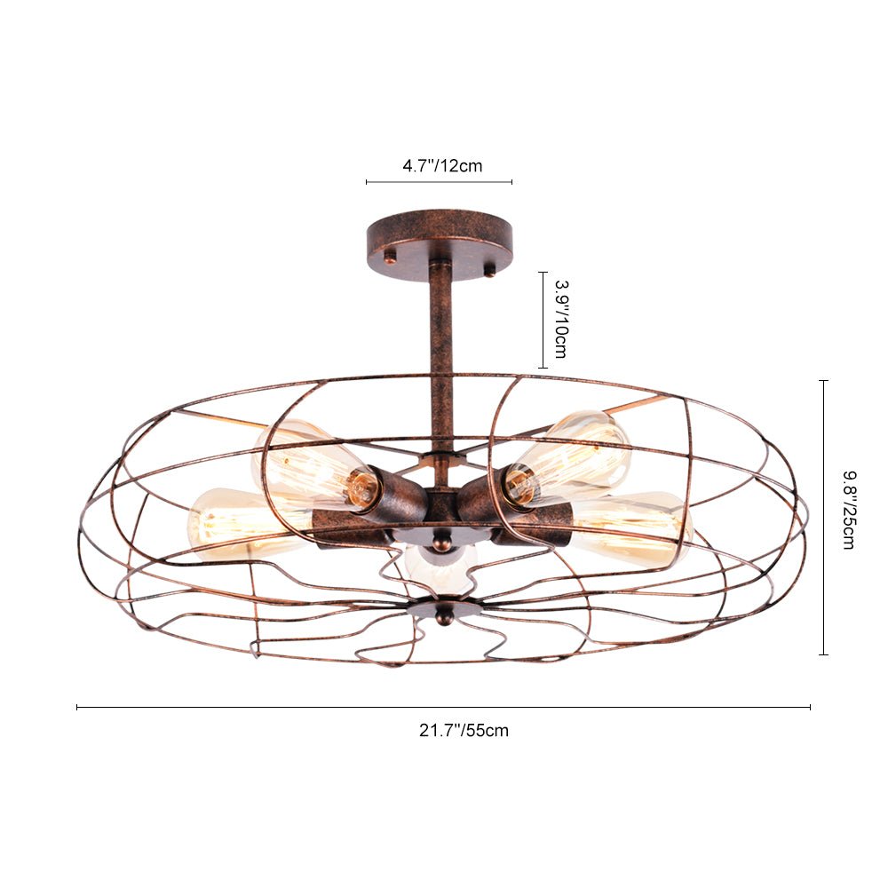 Pendantlightie-Rustic 5-Light Cage Geometric Semi Flush Mount-Semi Flush Mount-Rusty-