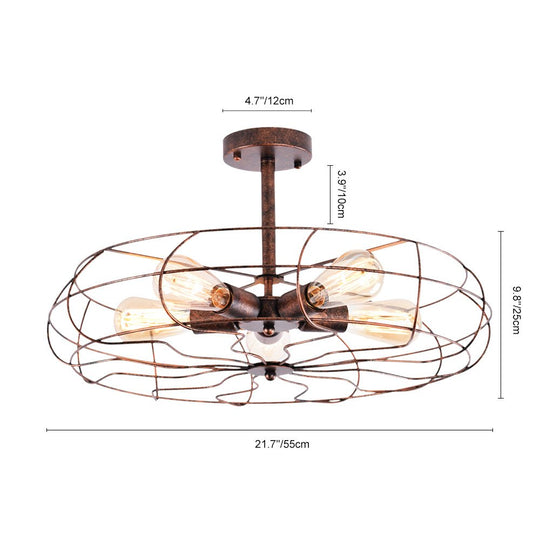 Pendantlightie-Rustic 5-Light Cage Geometric Semi Flush Mount-Semi Flush Mount-Rusty-