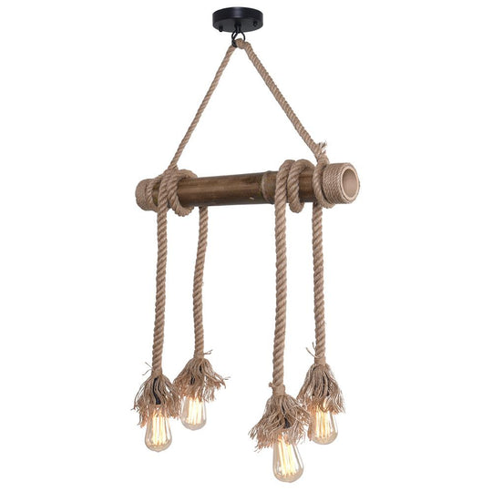 PendantLightie-Rustic Farmhouse Rope Pendant Light-Chandeliers-4Lt-