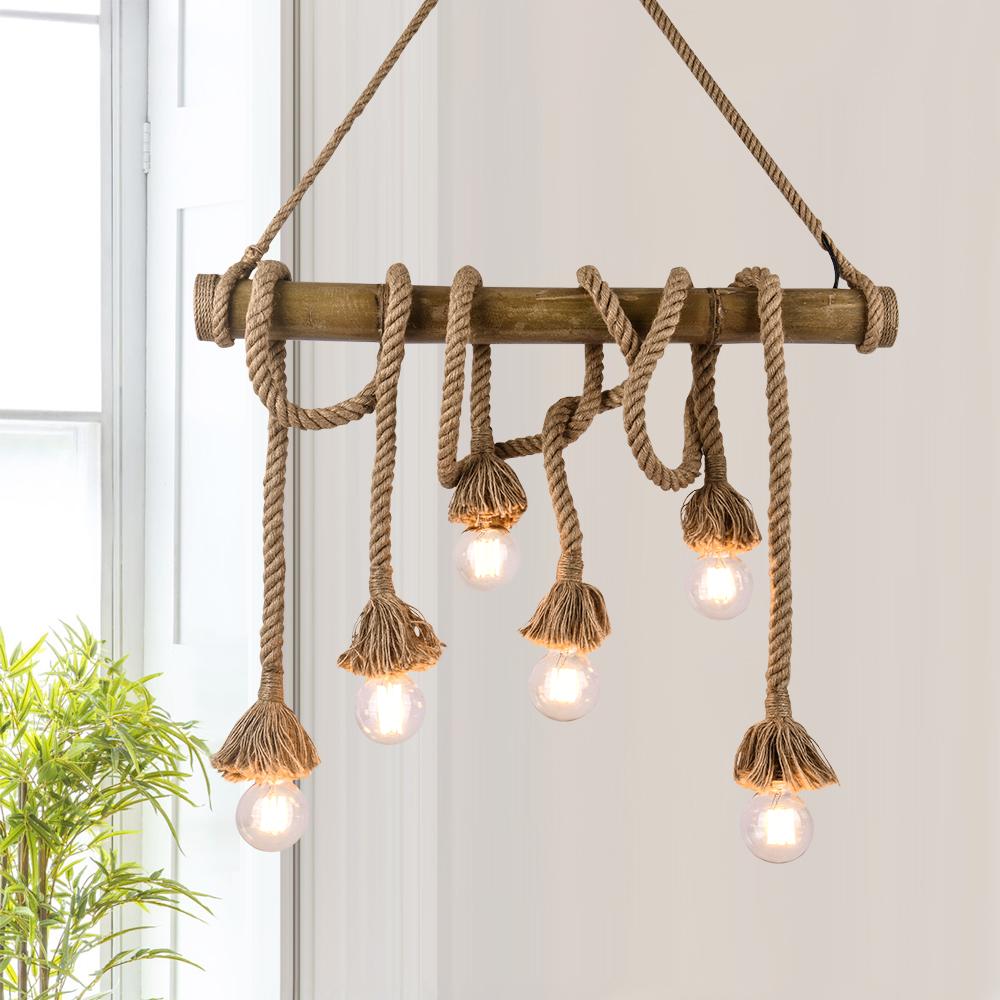 PendantLightie-Rustic Farmhouse Rope Pendant Light-Chandeliers-4Lt-