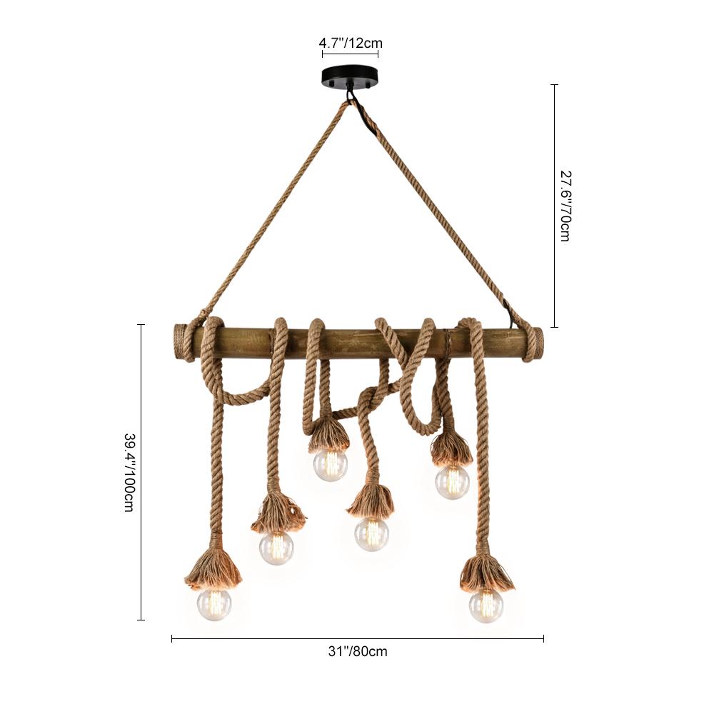 PendantLightie-Rustic Farmhouse Rope Pendant Light-Chandeliers-6Lt-