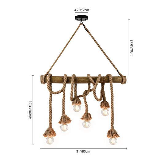PendantLightie-Rustic Farmhouse Rope Pendant Light-Chandeliers-6Lt-