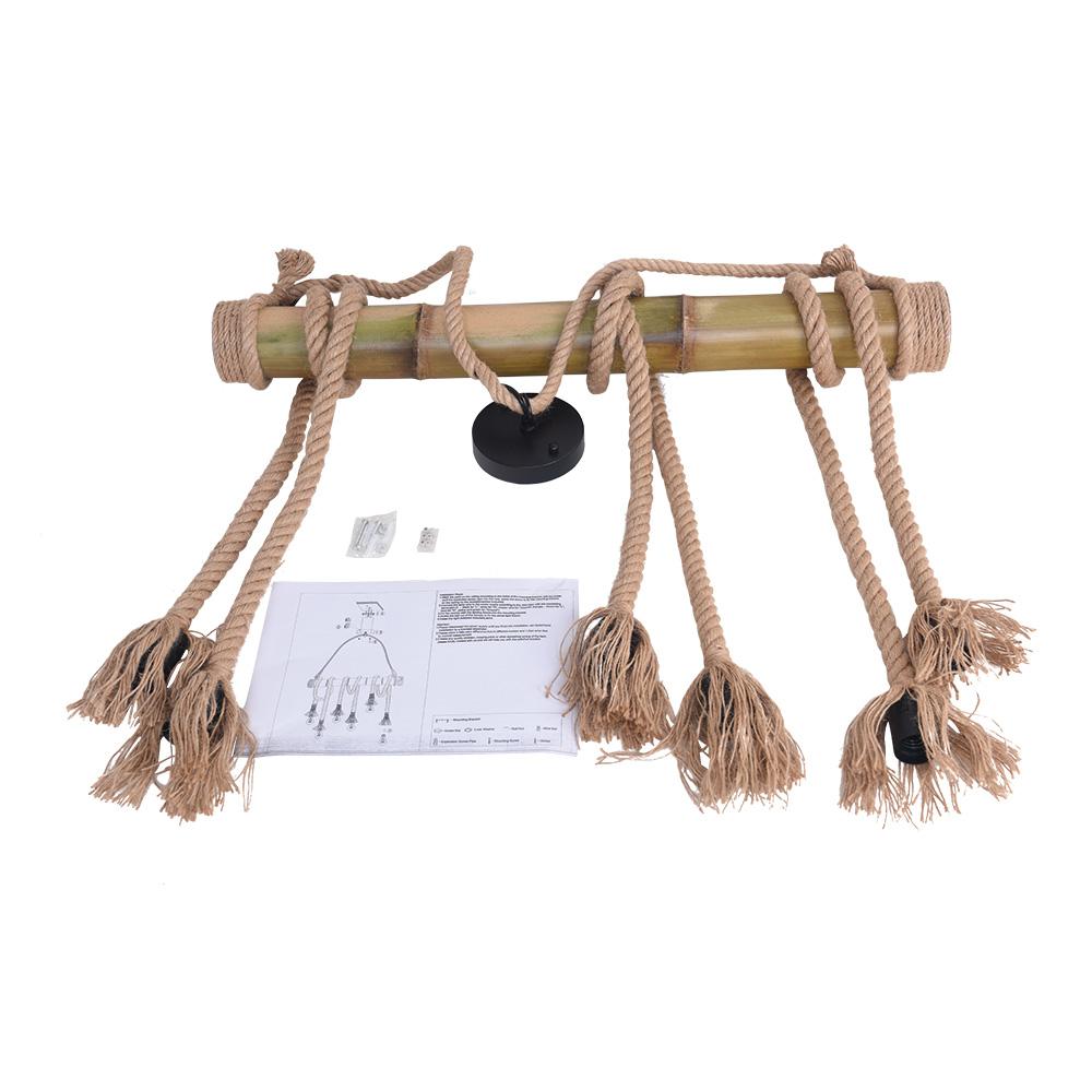 PendantLightie-Rustic Farmhouse Rope Pendant Light-Chandeliers-6Lt-