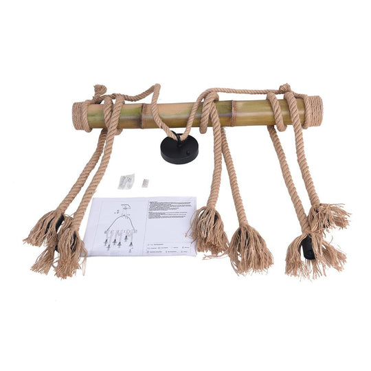 PendantLightie-Rustic Farmhouse Rope Pendant Light-Chandeliers-6Lt-