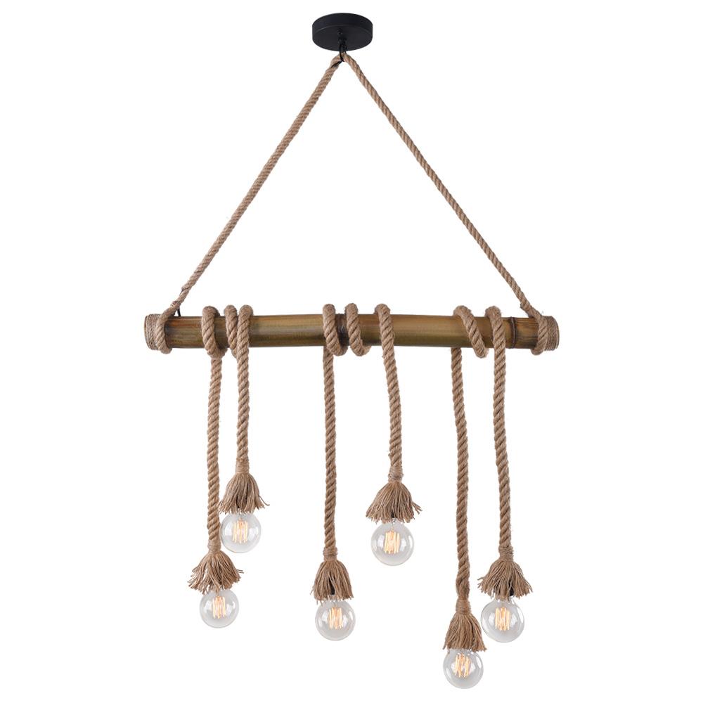 PendantLightie-Rustic Farmhouse Rope Pendant Light-Chandeliers-6Lt-