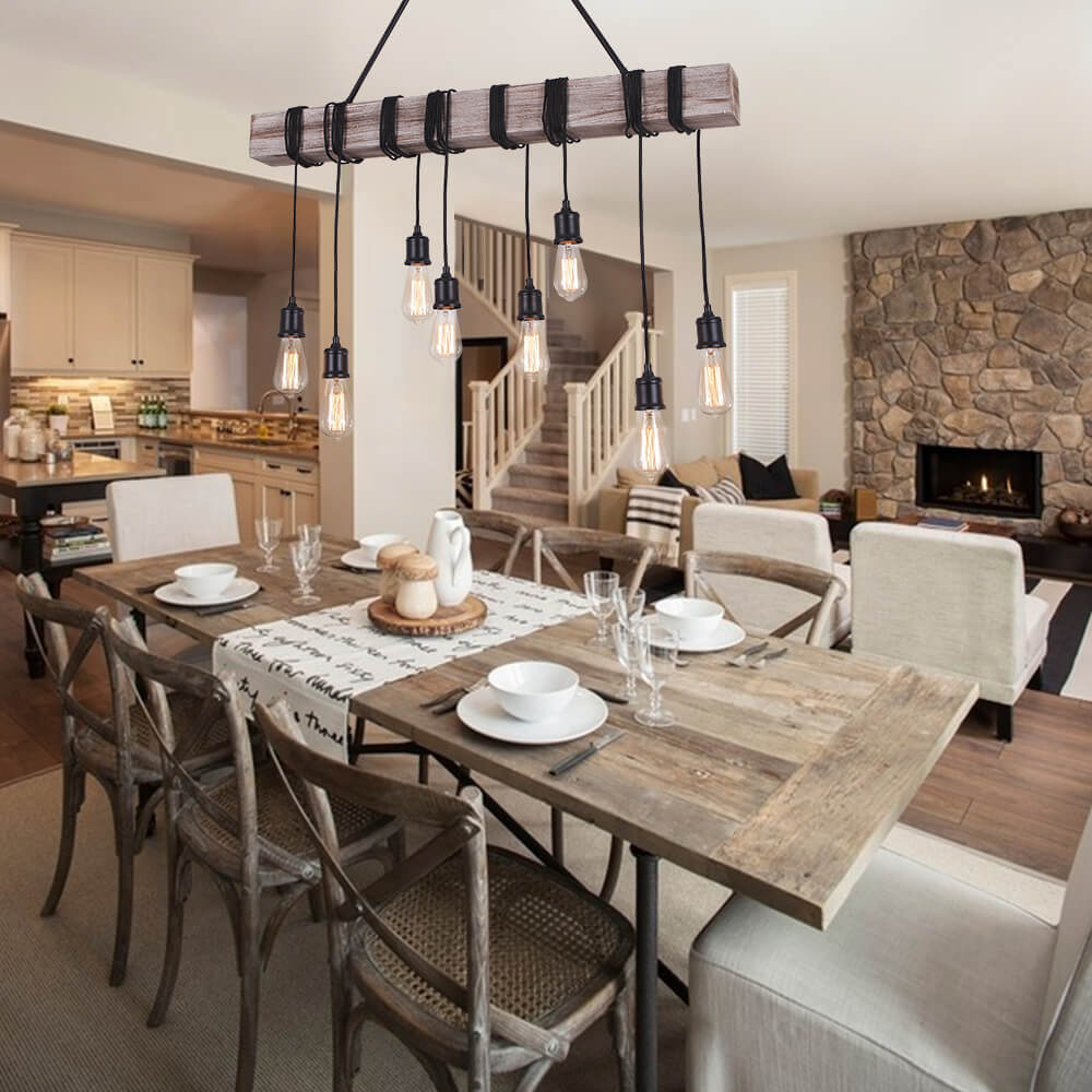 Rustic Farmhouse Wooden Hanging Chandelier for Kitchen Island