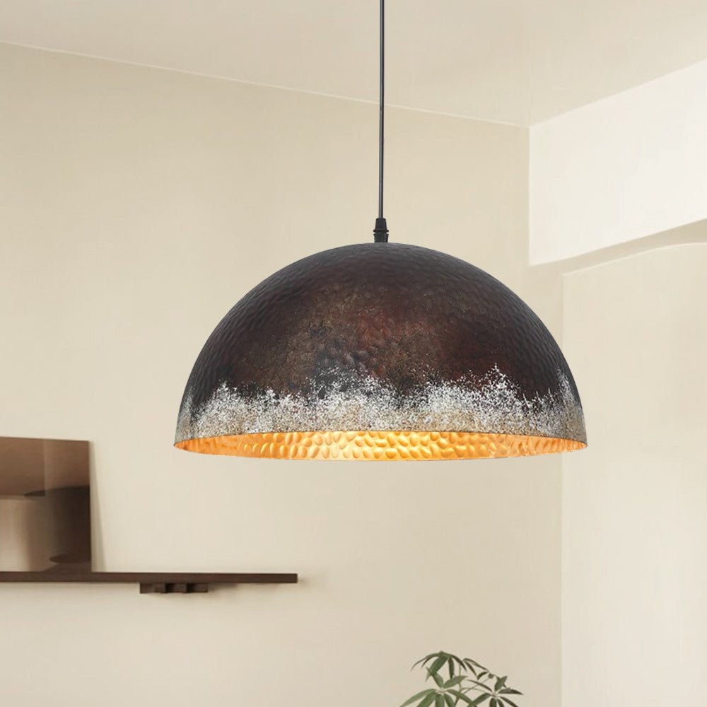 Pendantlightie-Rusty 1-Light Metal Hammered Dome Pendant Light-Pendants-A-