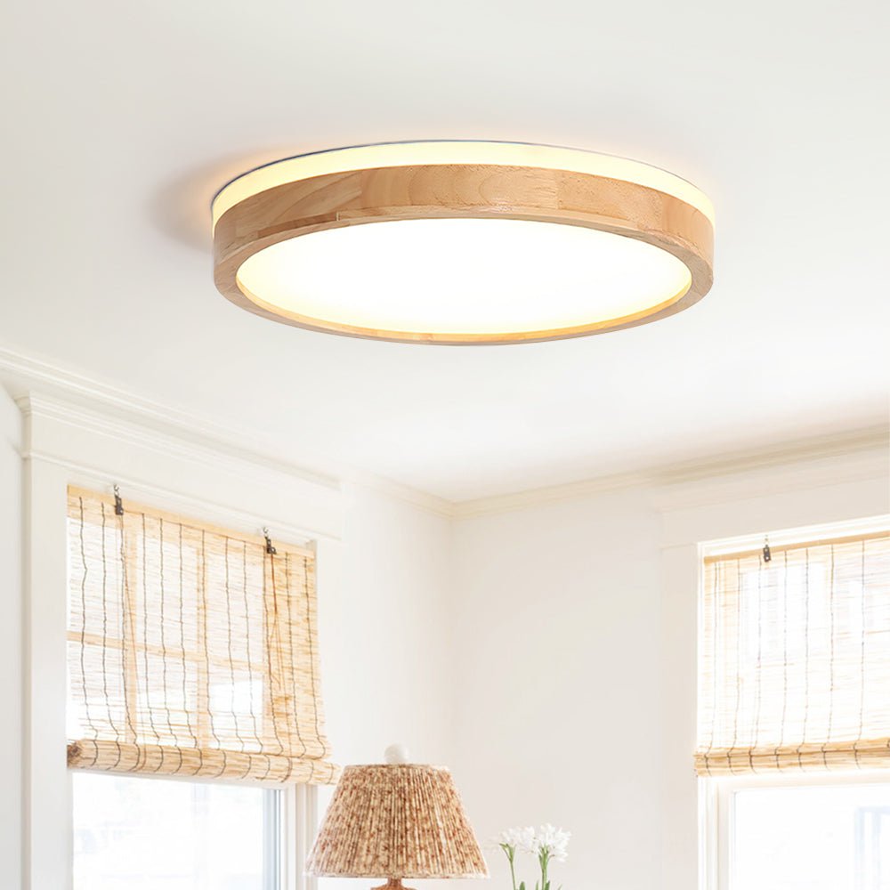Pendantlightie-Scandinavia Dimmable Led Flush Mount Ceiling Light With Wood Accent-Flush Mount-11.8 in (30 cm)-