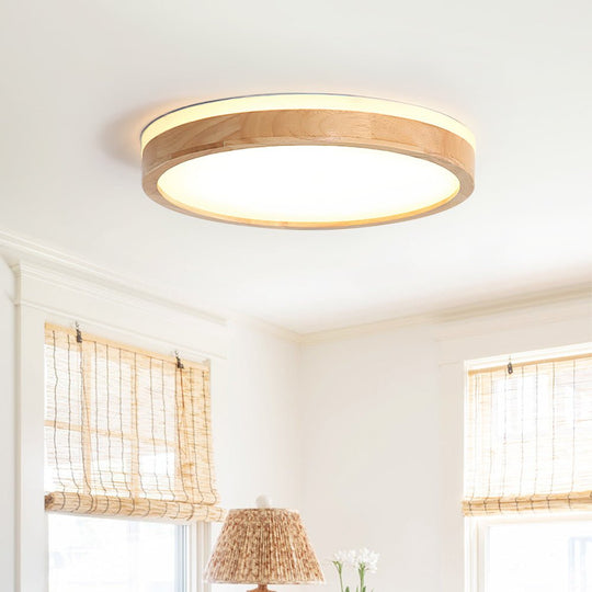 Pendantlightie-Scandinavia Dimmable Led Flush Mount Ceiling Light With Wood Accent-Flush Mount-11.8 in (30 cm)-