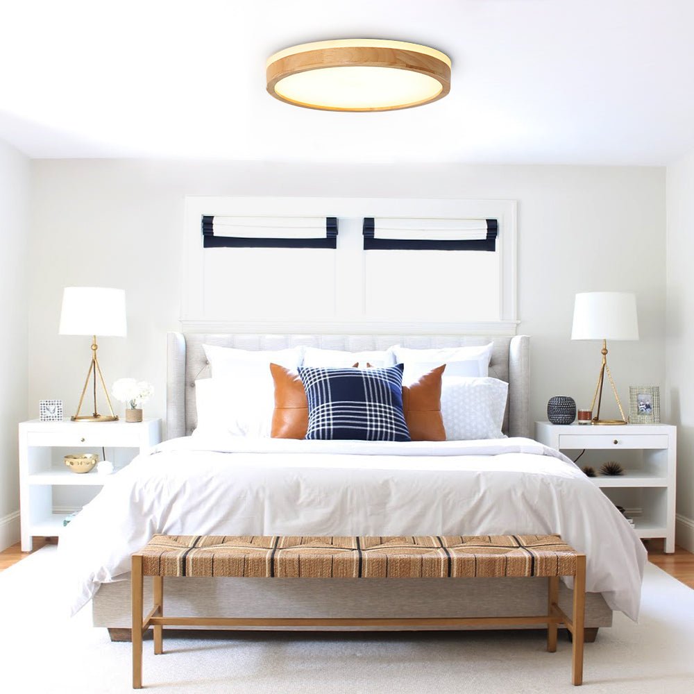 Pendantlightie-Scandinavia Dimmable Led Flush Mount Ceiling Light With Wood Accent-Flush Mount-11.8 in (30 cm)-