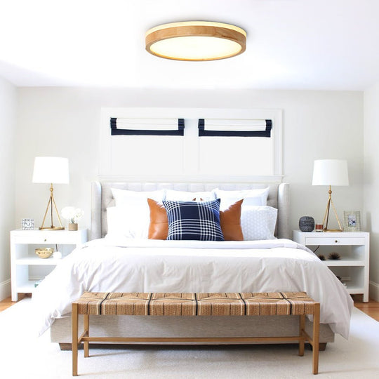 Pendantlightie-Scandinavia Dimmable Led Flush Mount Ceiling Light With Wood Accent-Flush Mount-11.8 in (30 cm)-