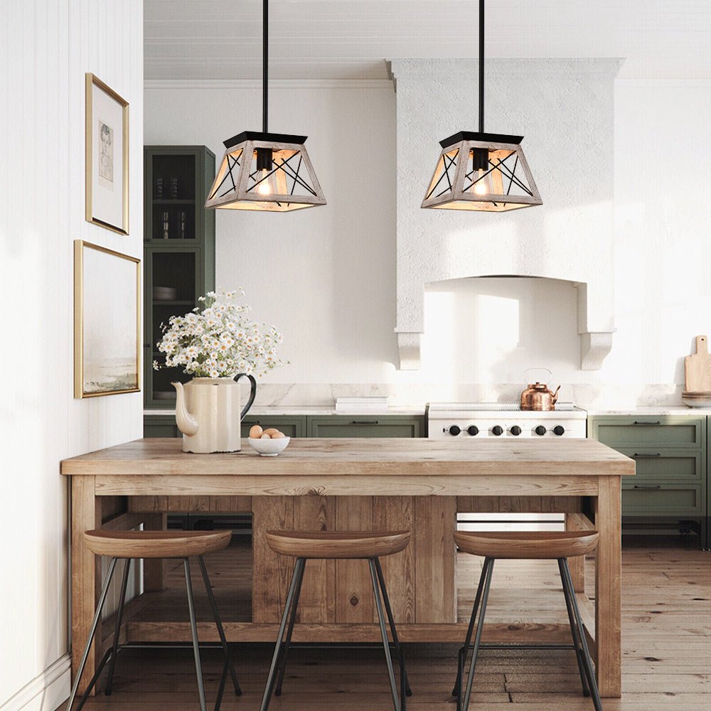 Pendantlightie-Single Light Square Rustic Pendant Lighting-Pendants-Brown-