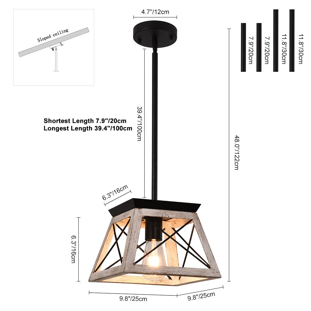 Pendantlightie-Single Light Square Rustic Pendant Lighting-Pendants-White-