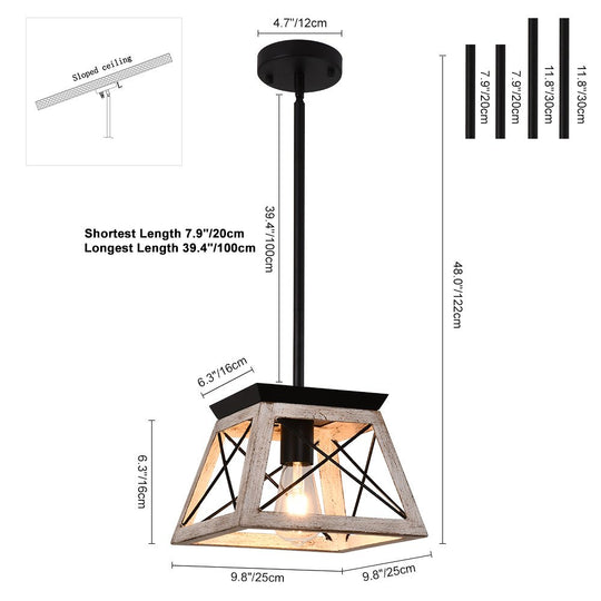 Pendantlightie-Single Light Square Rustic Pendant Lighting-Pendants-White-
