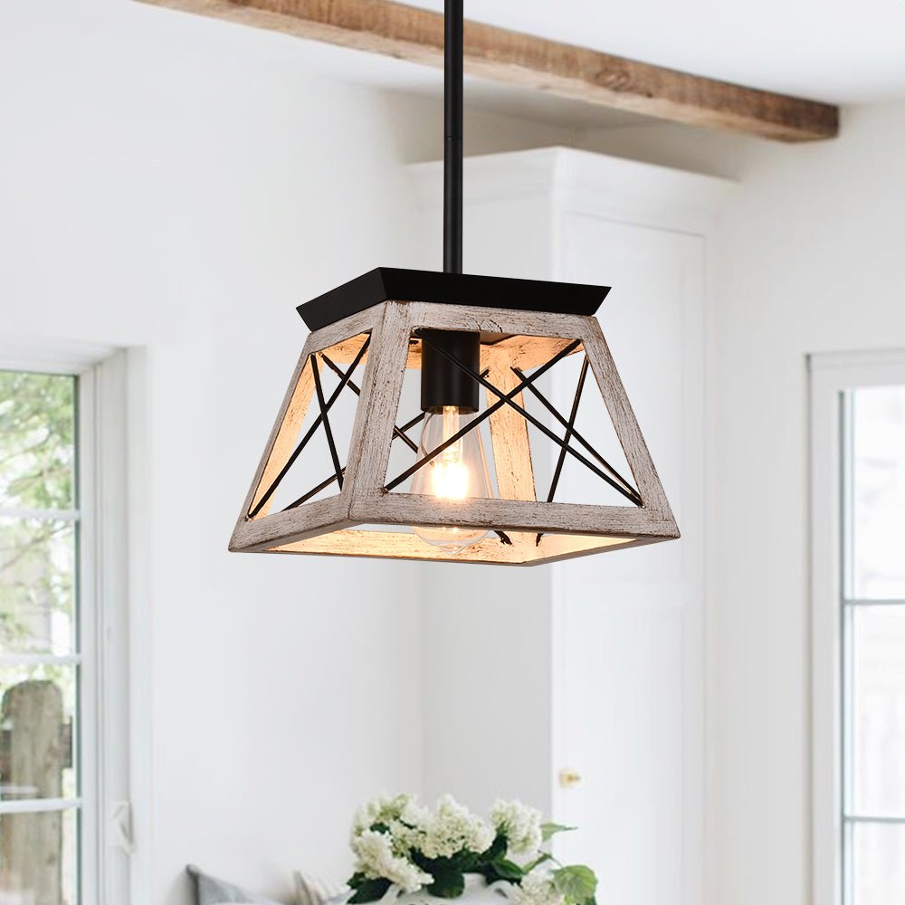 Pendantlightie-Single Light Square Rustic Pendant Lighting-Pendants-White-