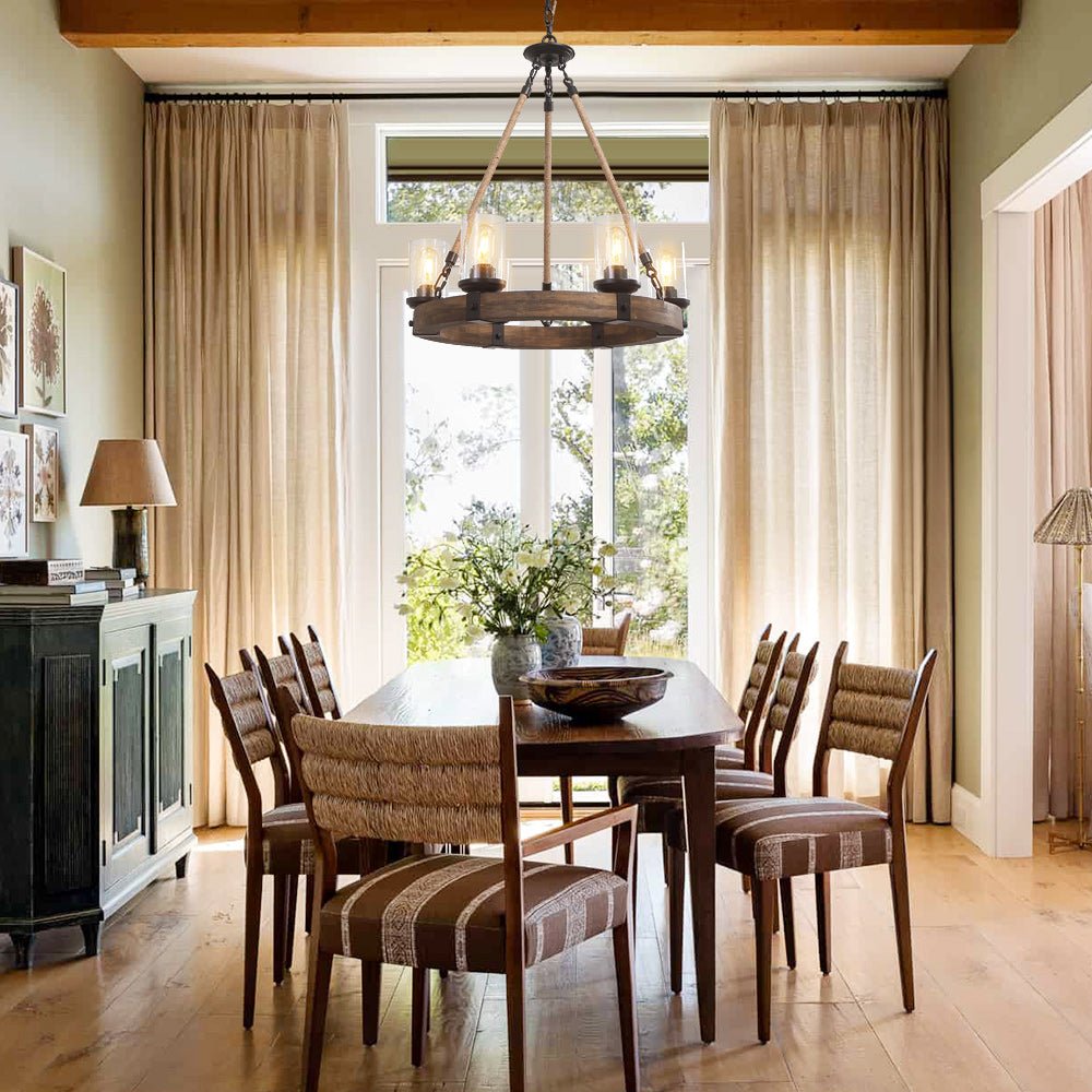 Pendantlightie-Six Lights Farmhouse Wagon Wheel Chandelier-Chandeliers--